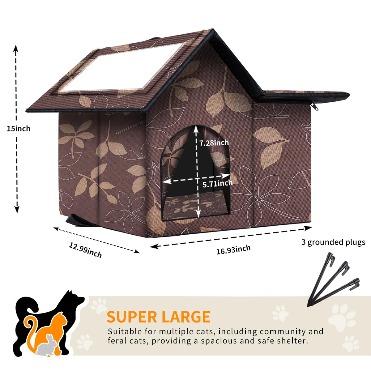 Large Outdoor Cat House Weatherproof, Houses For Outdoor Cats Feral, Collapsible Outside Cat House With Windproof Door, Diy Card